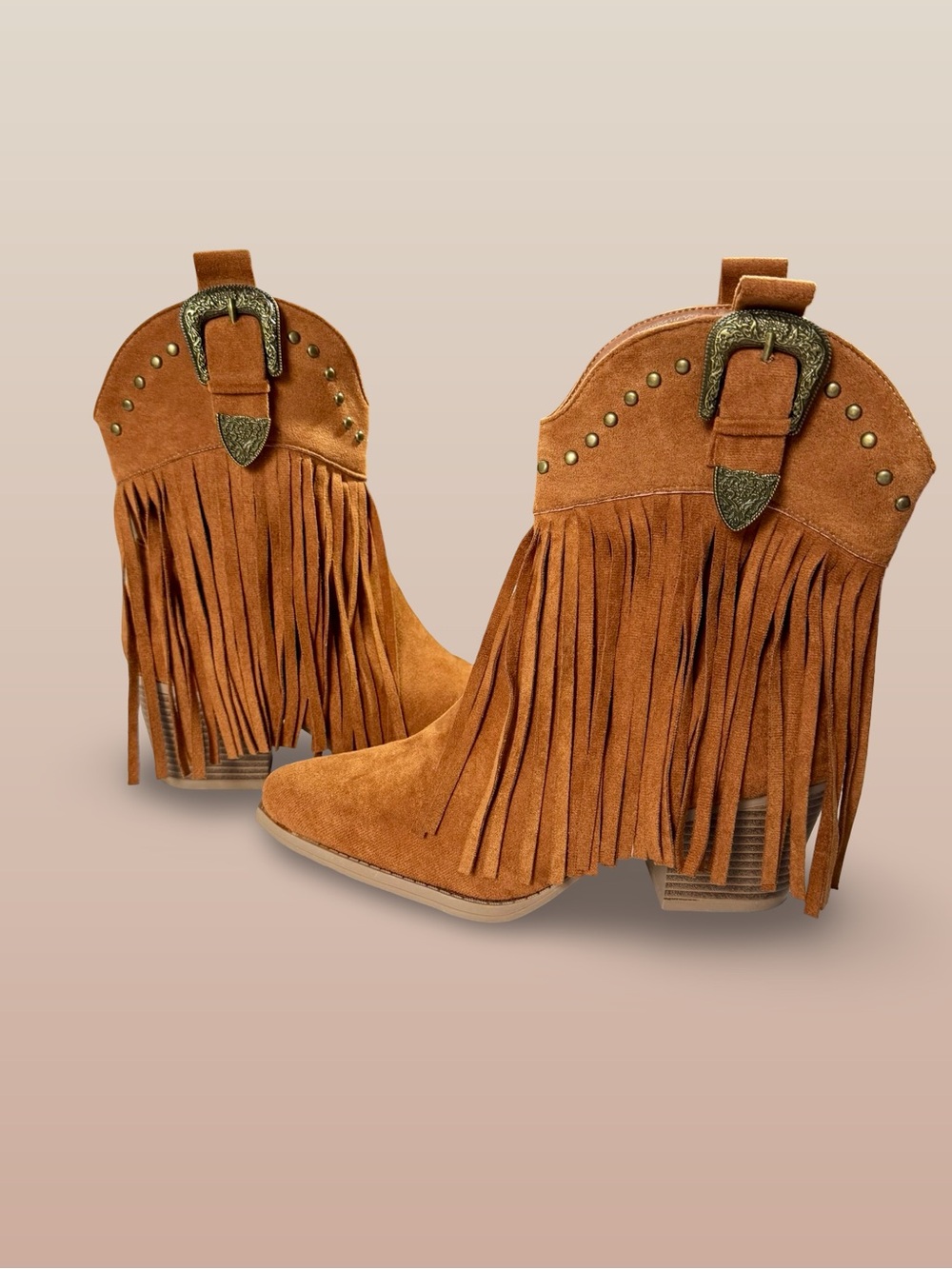 Hawkwell Fringe Western Ankle Booties Cowgirl Boots Buckle Studs Sz8